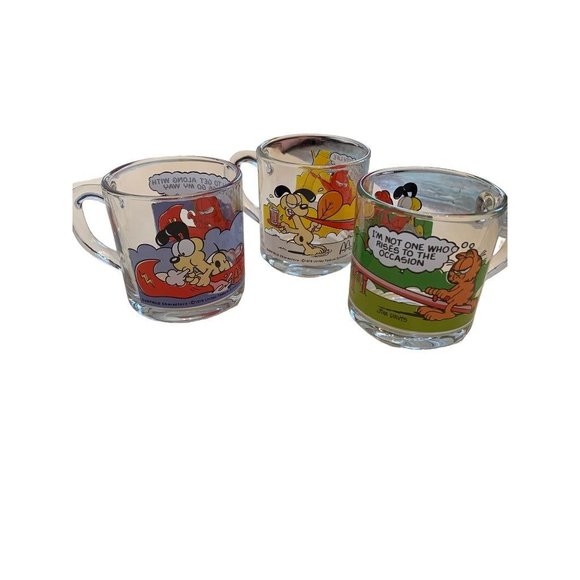 Set of 3 Vintage 1978 Garfield Mugs McDonalds Glass Anchor Hocking
